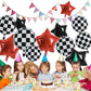 TONIFUL 18pcs Checkered Balloons 18 Inch Black and White Checkered Balloons Racing Balloons Large Checker Foil Balloons for Fast