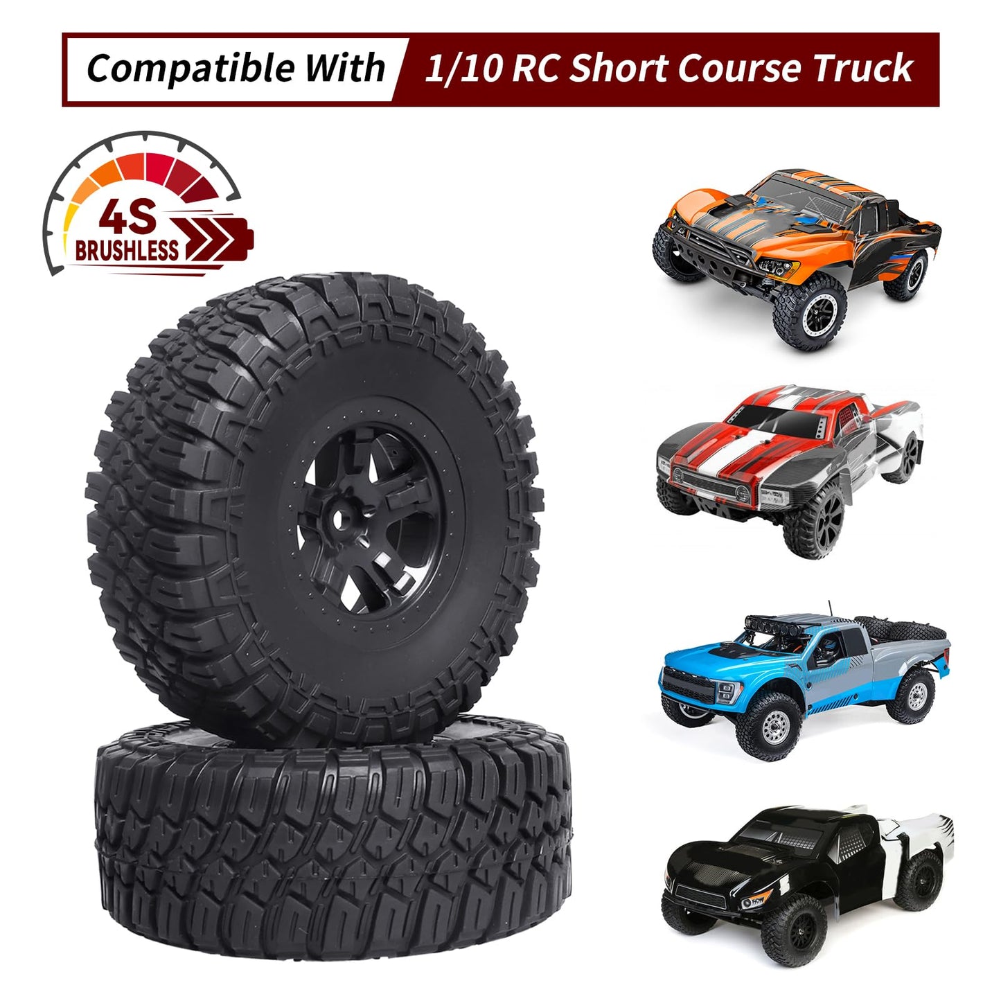 CrazyHobby RC Short Course Truck Wheels and Tires with Foam Inserts for 1/10 Traxxas Slash 4X4 BL-2S 2WD Losi Tenacity TT Baja R