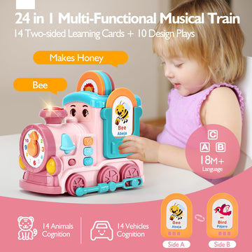 Musical Toy For 1 2 Year Old Girl Gifts,First Year Activity Musical Train With Talking Flash Cards Bilingual (En/Es), Educational Learning Toys For Toddlers, Baby Toys 12-18 Months Girl Easter Gifts