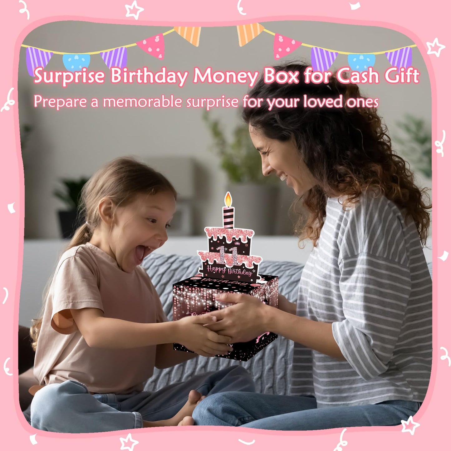 Meiidoshine Sweet 11Th Birthday Money Box For Cash Gift, Surprise Pull Out Money Gift Box With 100Pcs Transparent Bags - Fun Way