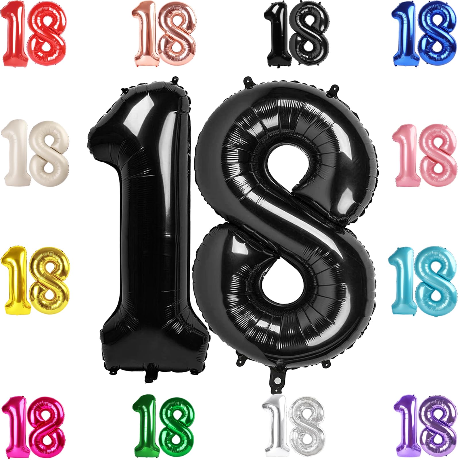 18 Balloon Number, Black Number 18Th Birthday Balloons 40 Inch, 18 Years Old Black Birthday Decorations For Boys Girls, 18Th Ann
