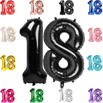 18 Balloon Number, Black Number 18Th Birthday Balloons 40 Inch, 18 Years Old Black Birthday Decorations For Boys Girls, 18Th Ann