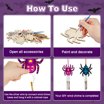 Fennoral 9 Pack Spider Wind Chime Kit For Kids Make You Own Spider Wind Chimes Wooden Arts And Crafts For Girls Boys Diy Colorin