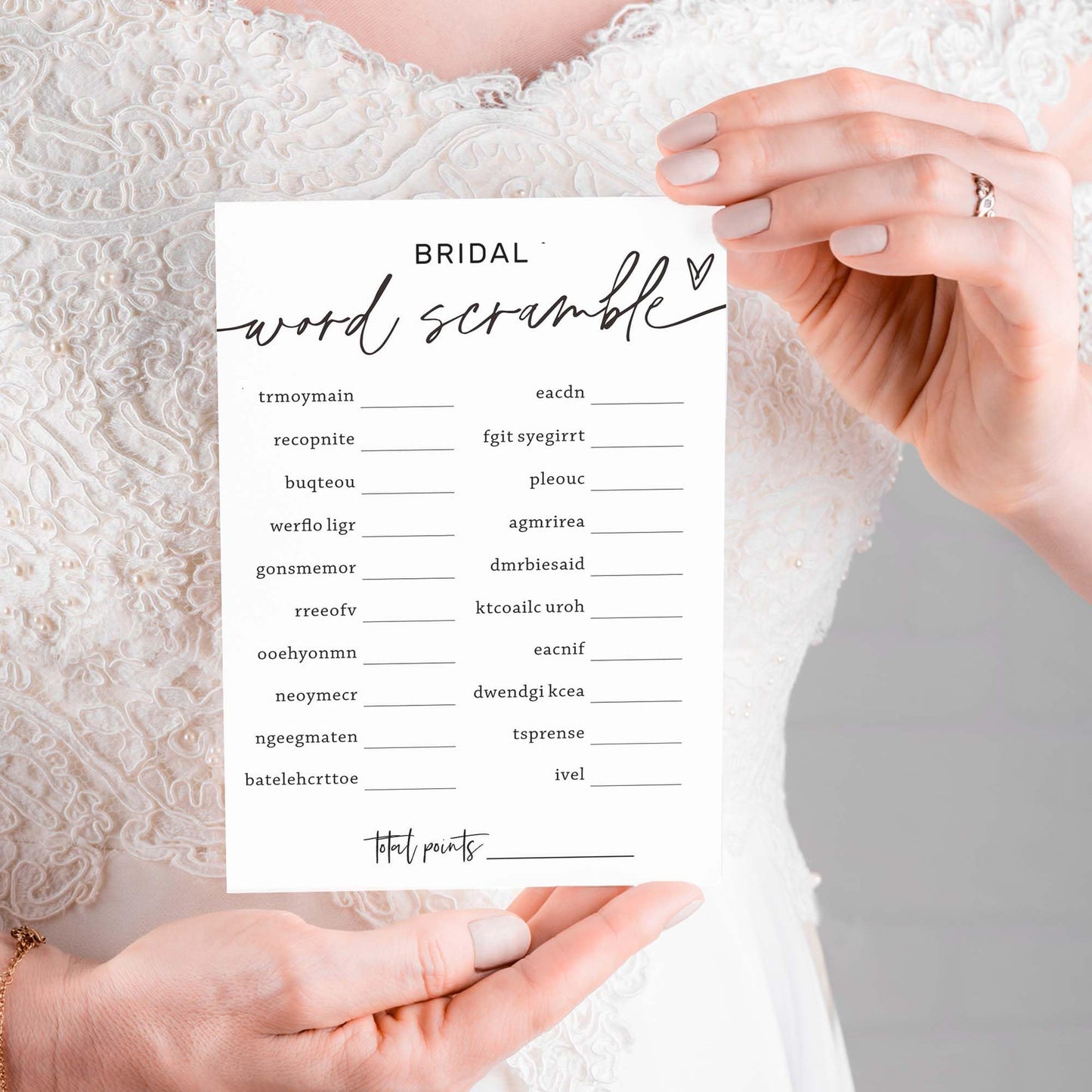 Wedding Shower Games Cards, Bridal Word Scramble, 25 Game Cards with 1 Answer Card, Engagement Party Wedding Games for Guests, M