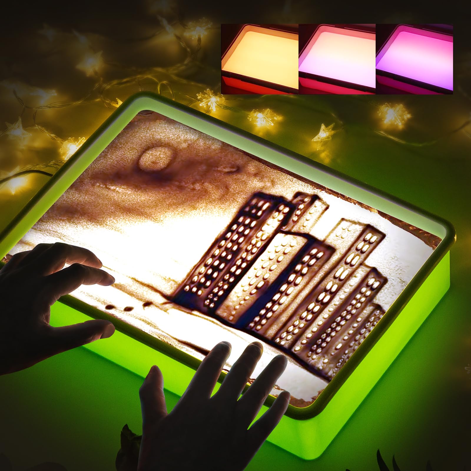 Odoorgames Sand Painting Light Box, Light Table for Kids - 3 Color Temperature & 10 Levels Adjustable Brightness, 16 (Green)