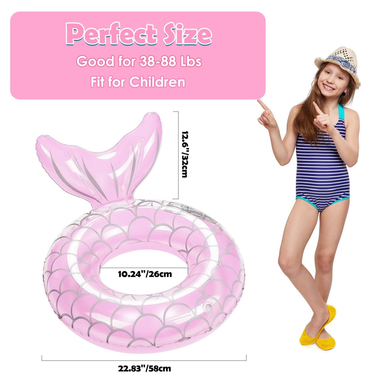 Heysplash Mermaid Pool Float, 2 Pack Mermaid Tail Shaped Pool Swimming Float Tube Ring Floatie, Summer Water Fun Beach Party Swi