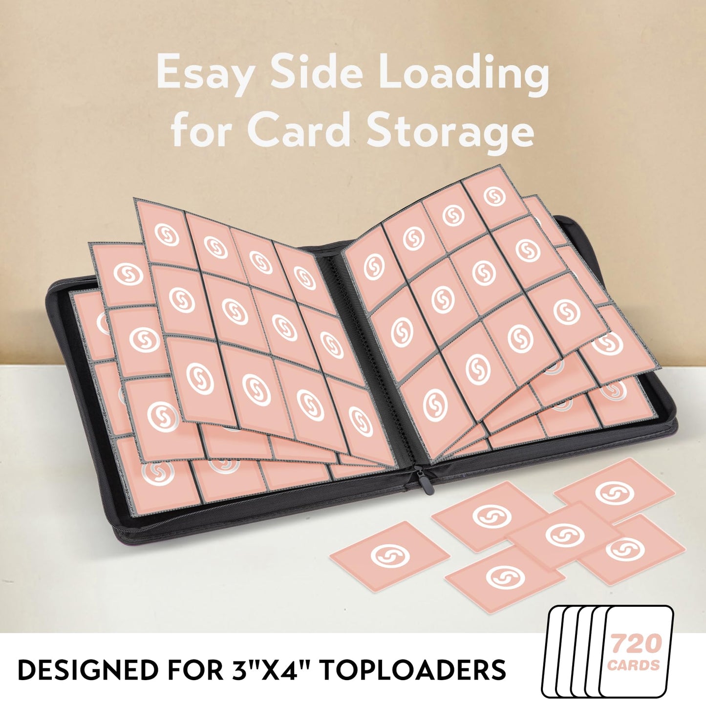 SMYV 12 Pocket Trading Card Binder  enhanced PU Cover Card Binder for 720 Cards  Ringless Side Loading Card Collection Album Folders for MTG  TCG  Game Cards & Sports Cards (Pink)