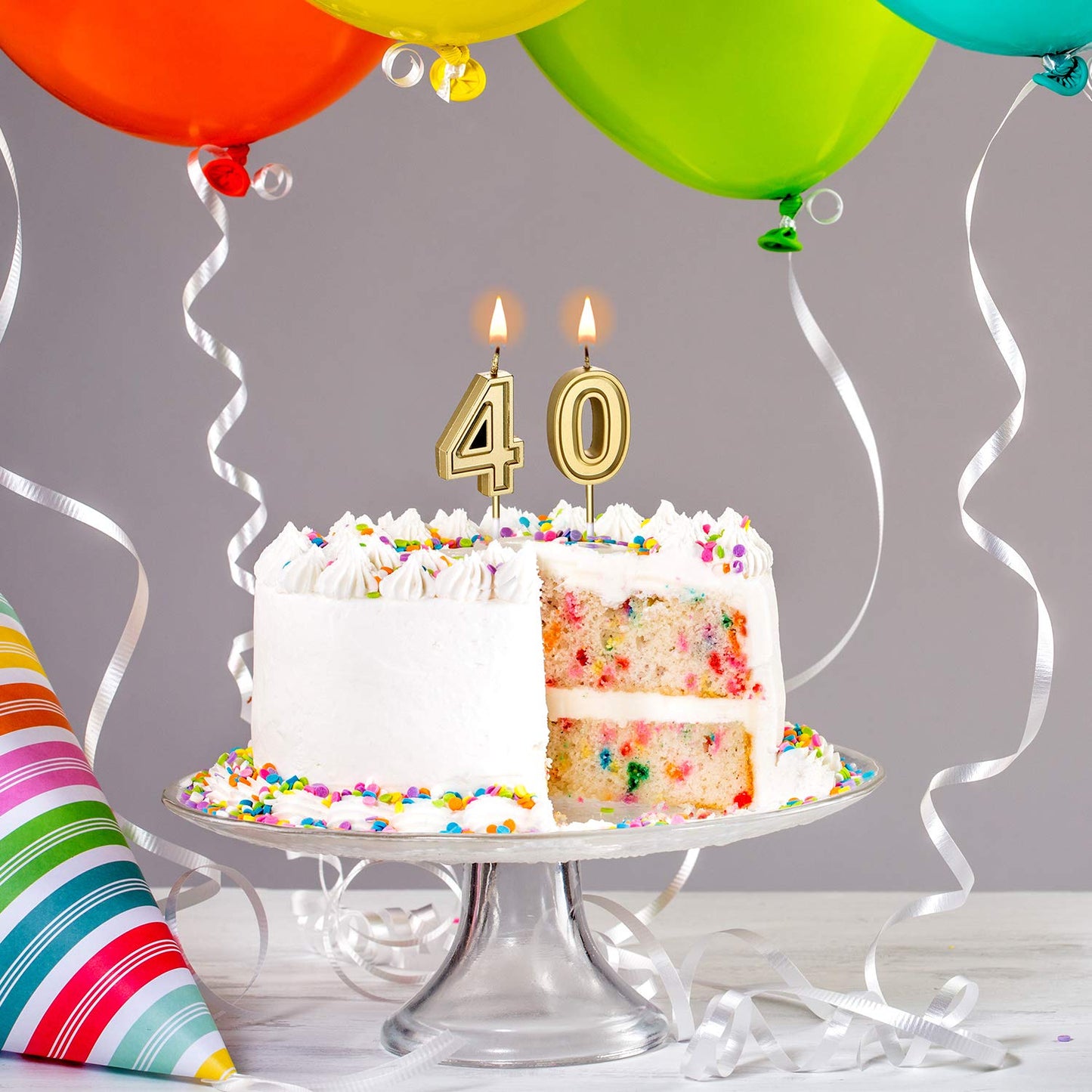 Frienda Birthday Candles - Gold Numeral Cake Toppers for 40th Anniversary, 5 cm x 11.5 cm, Synthetic Wax