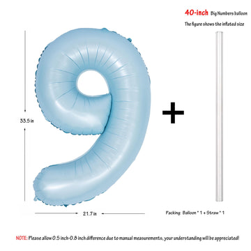 40 In Matte Blue Number Balloons Helium Foil Mylar Balloon Birthday Party Banquet Decoration Digital 9