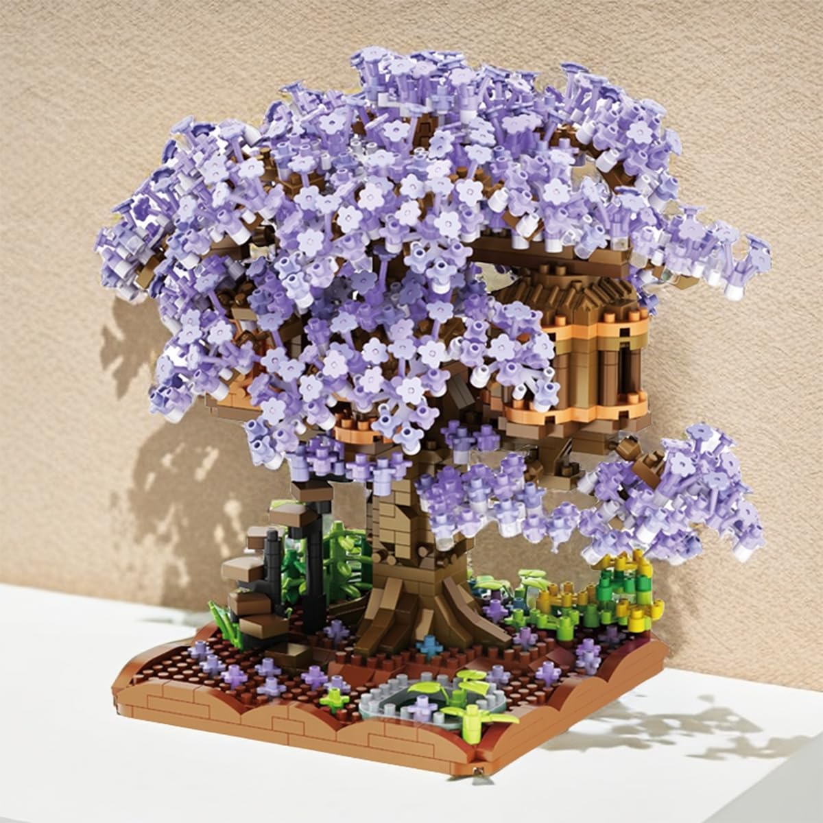 Bdydt Purple Cherry Blossom Bonsai Tree Building Blocks Set,(1443 Pieces) Flower Treehouse Model Mini Building Block Toys,Tree H