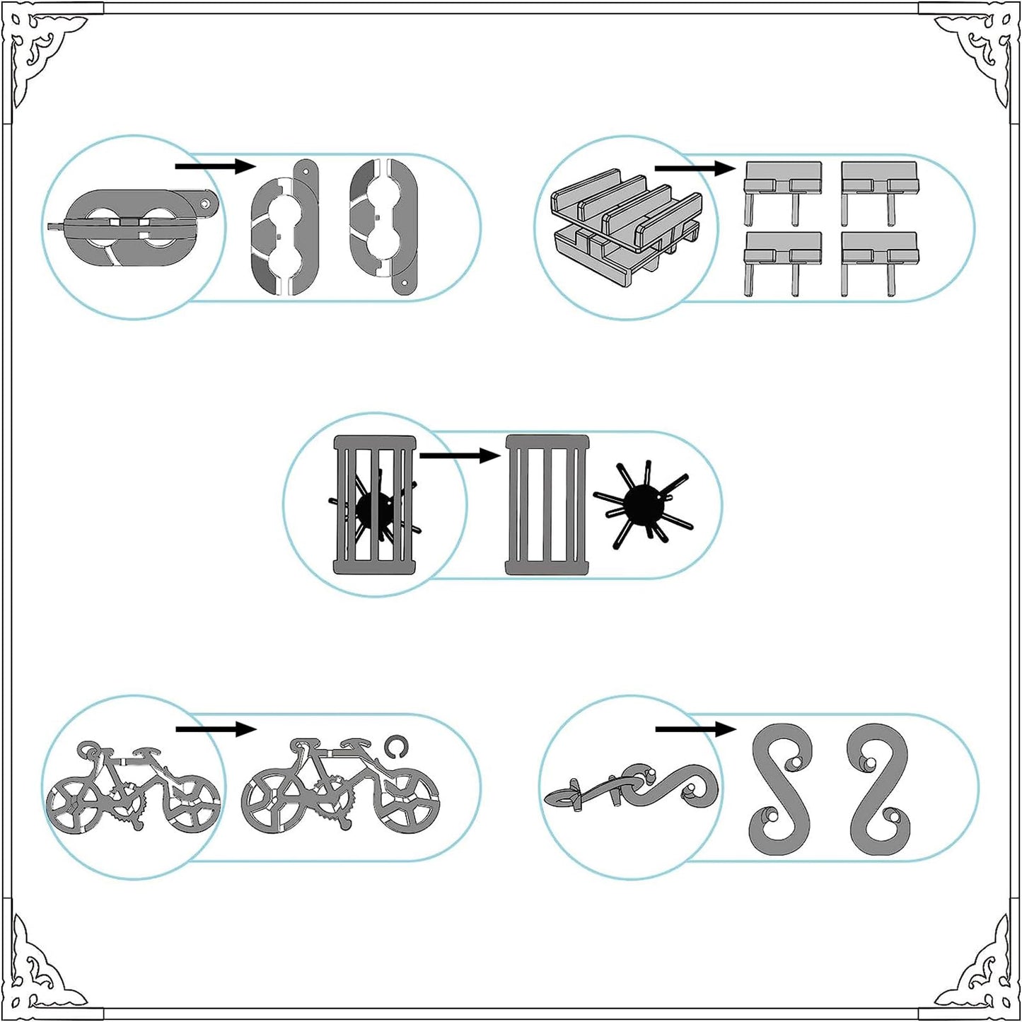 5 Pcs Metal Puzzles 3D Brain Teaser Puzzles For Adults Teens, Highly Difficult Metal Brain Puzzles, Iq Logic Test Disentanglemen