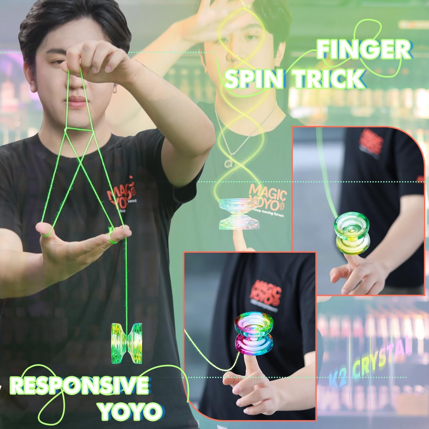 2 Pack of K2 Crystal Responsive YoYo, Plastic Yoyos for Kids Beginner, Dual Purpose Yoyos for Beginners with 12 Yoyo Strings + R
