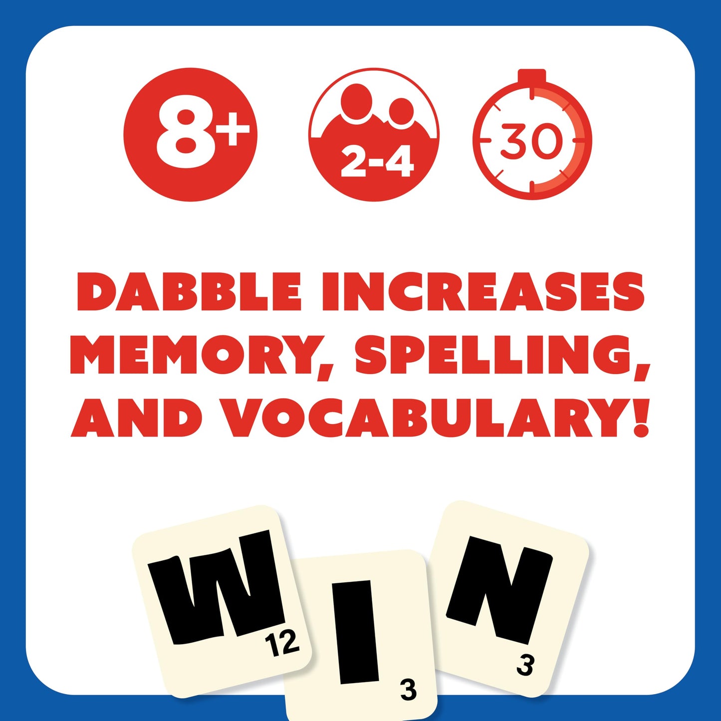 Dabble Word Game - Educational Memory & Spelling Game for 2-4 Players, Ages 8+, Blue, Plastic - Model INI-DAB-002