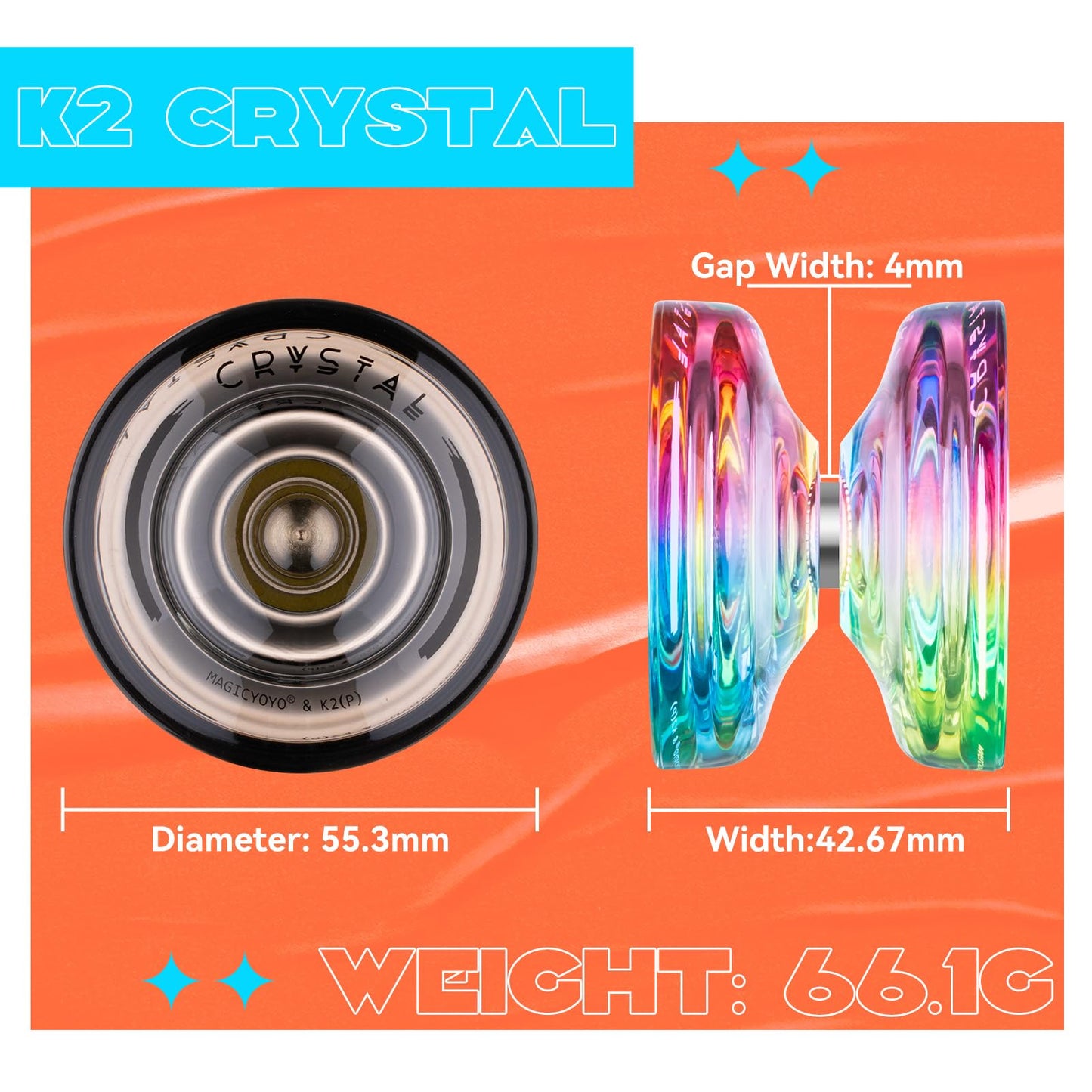 Responsive Yoyo For Kids, K2 Crystal Yoyo Pack Of 2, Dual Purpose Plastic Yoyo Professional With Unresponsive Yoyo Bearing + 12 Yoyo Strings, Yoyo Storage Case, Bearing Removal Tool (Gradient + Black)