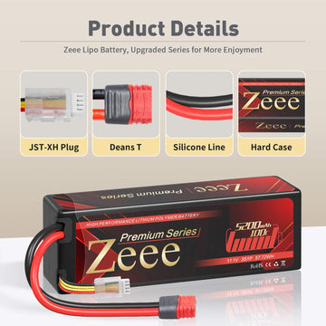 Zeee Premium Series 3S Lipo Battery 11.1V 100C 5200mAh Hard Case Battery with Deans T Connector for RC Car Boat Truck Helicopter