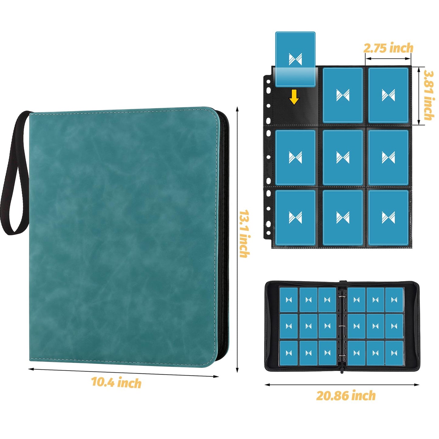 GERMUN 720 Card Binder  enhanced Trading Card Binder  9 Pocket Double Sided Pocket PU Card Collection Binder  Collector Card Album  Card Folder for MTG  TCG  Sports Cards  Game Cards (Lake Blue)