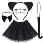 Dxhycc Black Cat Costume Cat Ears Headband Tail Bowtie Tutu And Stickers For Halloween Dress Up Party (Black, 15.7)