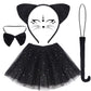 Dxhycc Black Cat Costume Cat Ears Headband Tail Bowtie Tutu And Stickers For Halloween Dress Up Party (Black, 11.8)