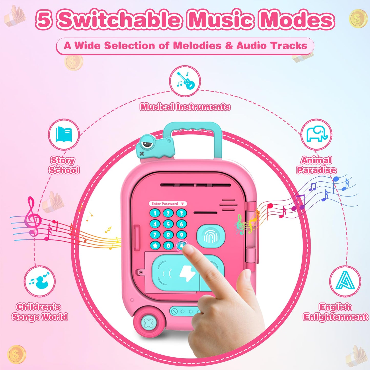 Piggy Bank for Kids with Fingerprint, ATM Machine Kids Christmas Birthday Gifts, Electronic Cash Coin Bank Money Saving Box with