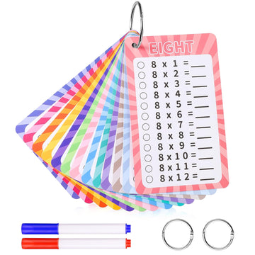 13 Pcs Multiplication Flashcards 0-12, Times Table Flash Cards With 2 Dry Erase Markers 2 Rings Multiplication Chart Math Flashc