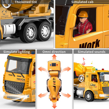 MQDMINI Cement Mixer Toy Truck - Children's Remote Control Truck, Toy Cement Mixer Rechargable Hydraulic Car for 6 7 8 9 Year Ol