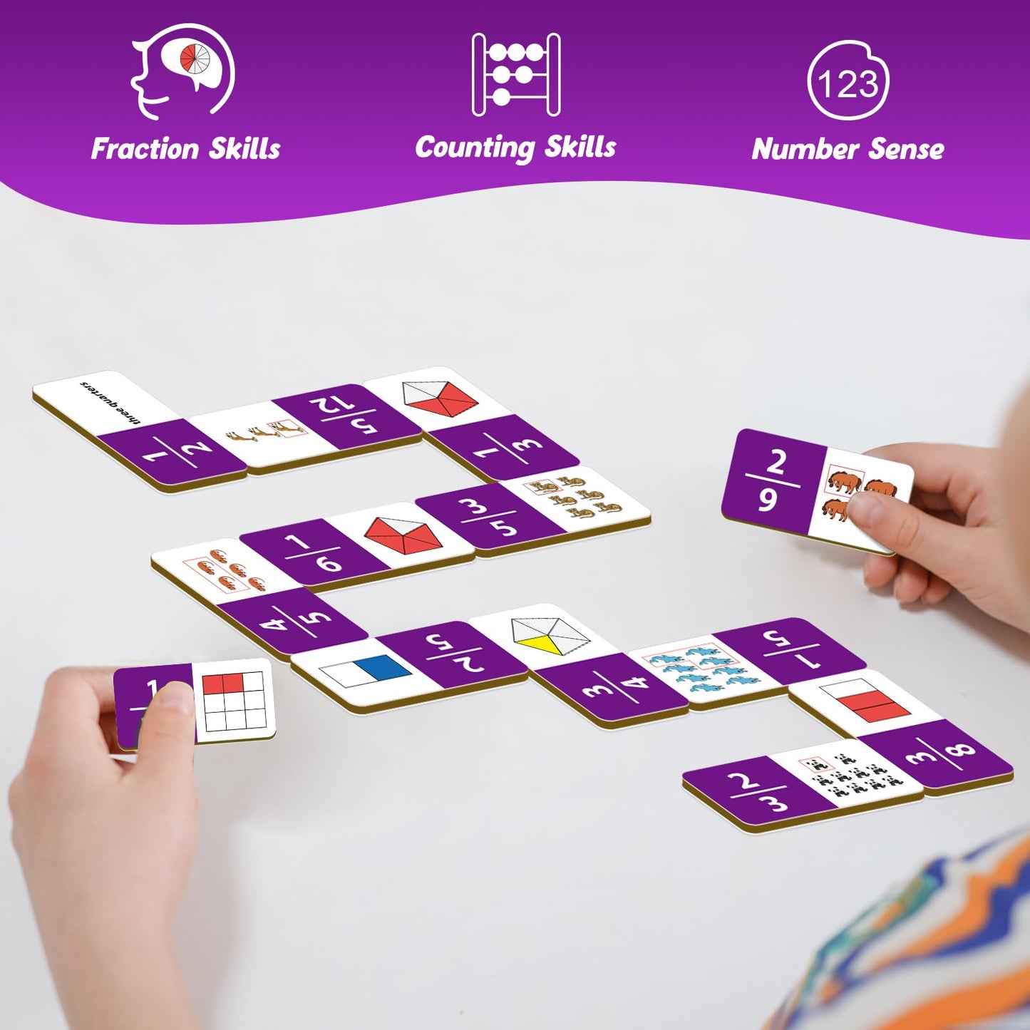 Kasfalci Fraction Dominoes Set,Math Games For Kids,Math Manipulatives,Counting Toys,Learning Games,Preschool Learning Activities