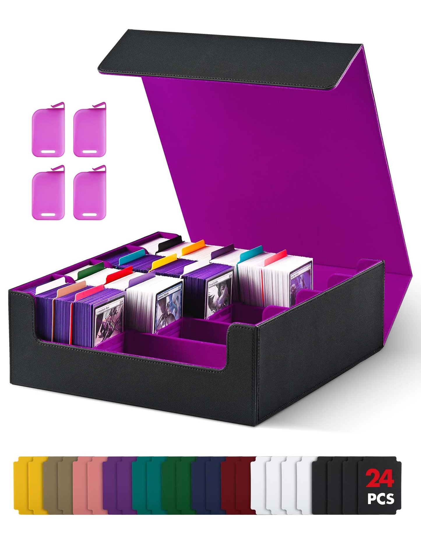 Uaono Card Storage Box For Trading Cards, 2400+ Mtg Commander Deck Box With 24Pcs Colorful Divider, Card Case Fits For Magic Tcg