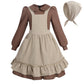 Ltakk Pioneer Dress Girls Colonial Costume Prairie Pilgrim Girl Dresses With Pinafore And Headscarf, Brown, Large