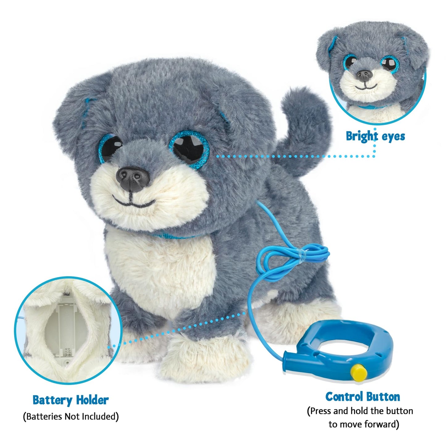 YH YUHUNG Remote Control Walking and Barking Dog Toy, 8 Inch, Blue, Model No. 003, Polyester, Perfect for Kids and Electronic Pets
