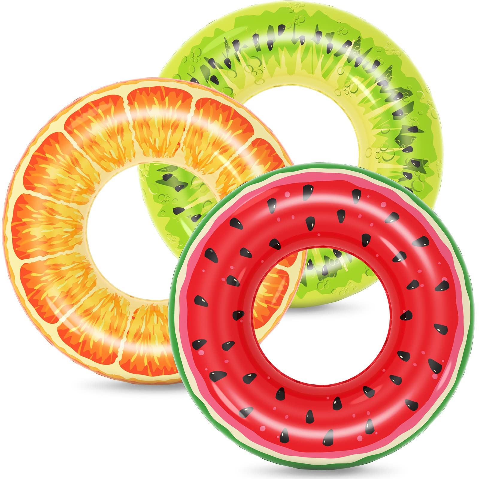 Jasonwell Inflatable Pool Floats Kids - 3 Pack Floaties Pool Tubes Swim Rings Fruit Water Floaty Watermelon Kiwi Orange Inflatable Pool Toys Float For Swimming Pool Party Lake Beach Kids Adults