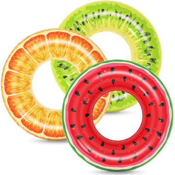 Jasonwell Inflatable Pool Floats Kids - 3 Pack Floaties Pool Tubes Swim Rings Fruit Water Floaty Watermelon Kiwi Orange Inflatable Pool Toys Float For Swimming Pool Party Lake Beach Kids Adults