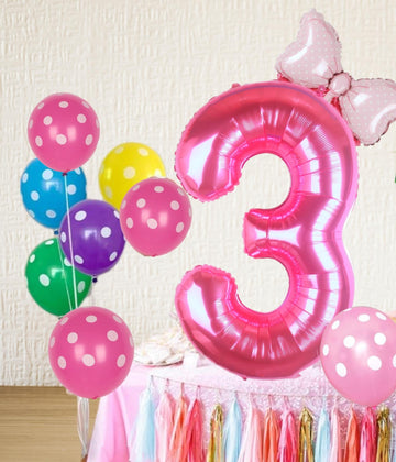 Kwuz 40 Inch Pink Number 3 Aluminum Balloon for Girls Birthday Party Decorations, Bow Pink, Model HK40PIBNFO-3