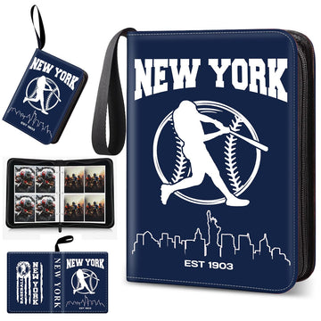 Baseball Card Binder  New York Trading Card Holder Protectors  4 Pocket Fits 400 Cards with 50 Removable Sleevesves Card Storage Album Folder Case Collector