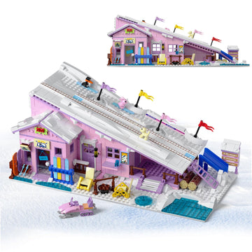 Pink Girls Ski Resort Winter Village House Building Set Compatible With Lego Friends Snow Cabin Collection, Construction Educational Toy For Kids Age 8-12 And Up 1042 Pcs