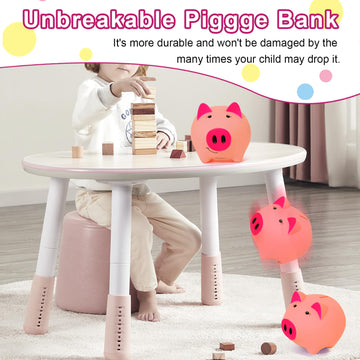 Girls Piggy Bank For Kids, Light Pink Plastic Piggy Bank Toy Cute, Unbreakable Piggie Bank Child, Toddler Money Bank Practical Money Saving Alcancia Luminous For Birthday, Christmas, Baby Shower