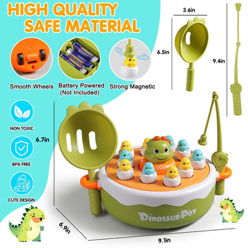 4 In 1 Dinosaur Pop Up Board Games For Kids Magnetic Fishing Turntable Rotating Music Dino Car Tic-Tac-Toe Developmental Toys Boy Girl Birthday Gift Family Operation Games Toddlers 3-5 4-6 5-7 4-8