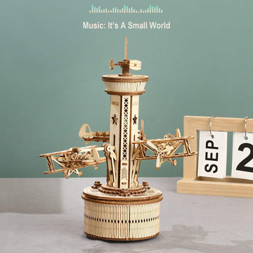 ROKR Wooden Music Box Puzzle, DIY Airplane Tower, 1 Set, Desk Decor for Adults & Teens, Non-Toxic, Hand-Eye Coordination, Gift f
