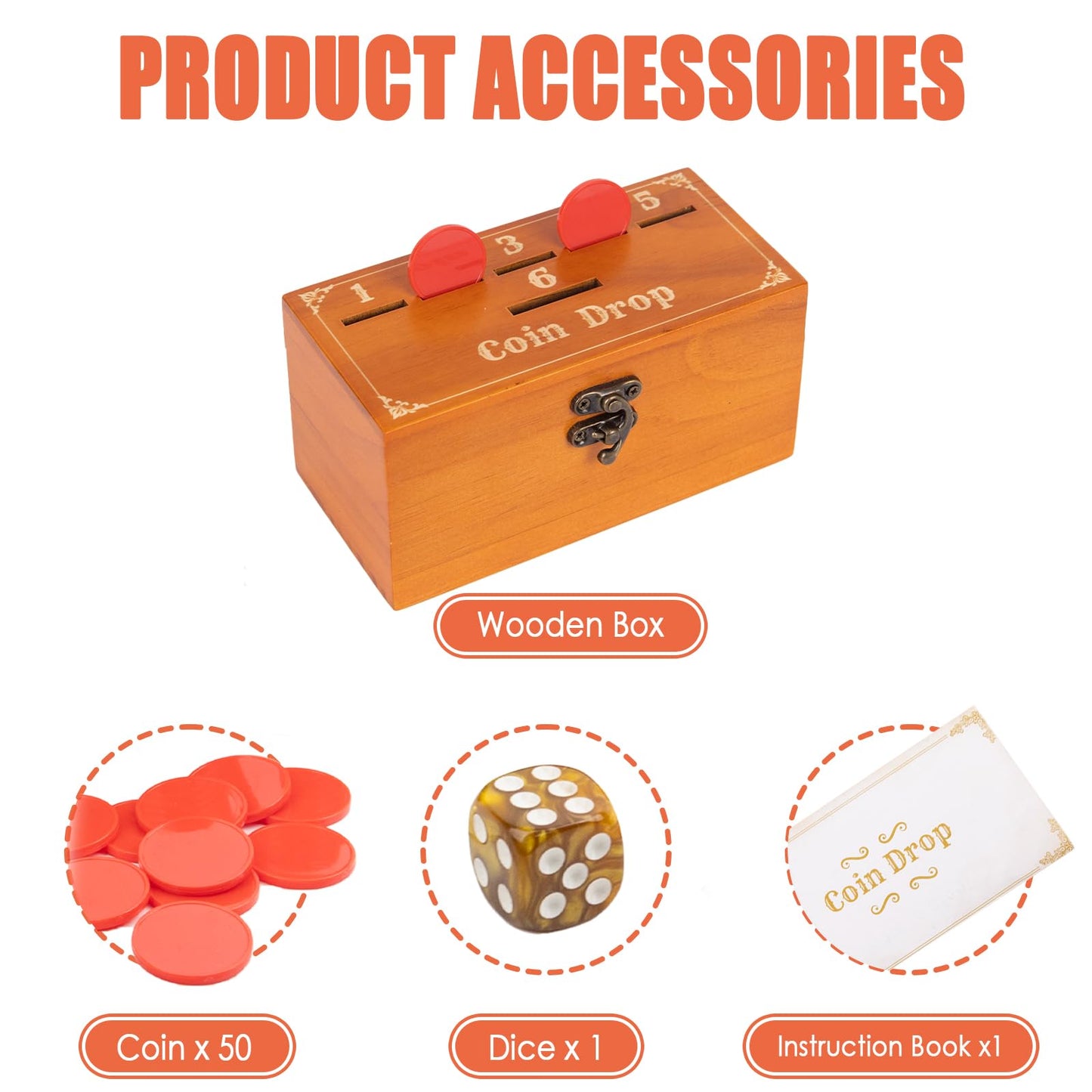 Extguds Wooden Penny Game,Coin Drop Game,Penny Coin Game Contains 50 Coins,Wooden Game Box And 1 Dice,A Fun Board Game To Intera