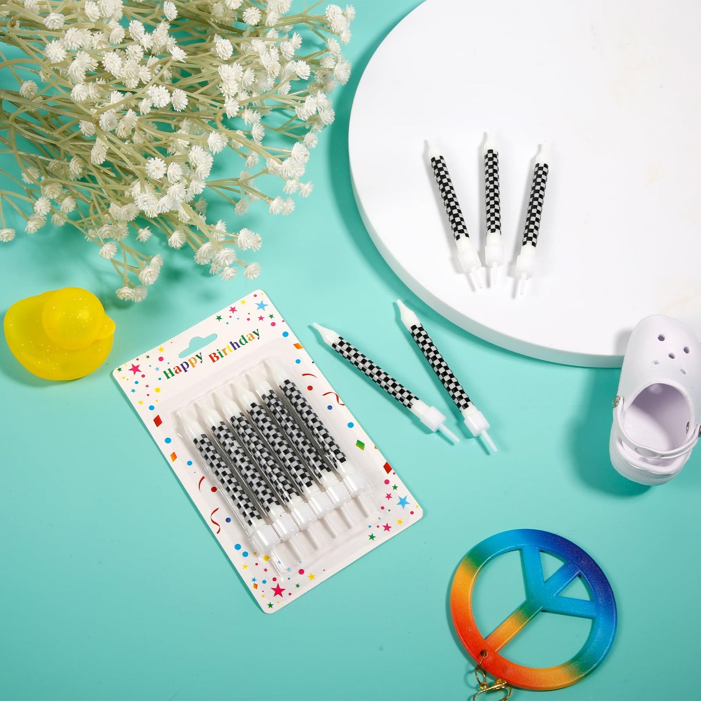 12pcs Racing Cars Themed Birthday Sparkler Candles, Black and White Checkered Flag Birthday Cake Candles Cake Topper Candle Birt