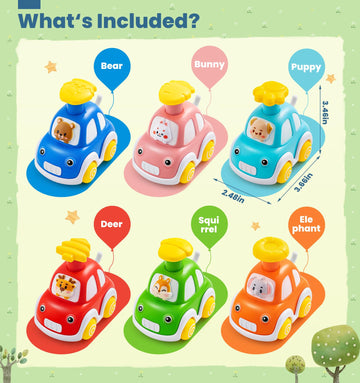 Press And Go Car Toys For Toddlers 1-3, 6 Pack Animal Baby Car Toys For 1 2 Year Old Boy, Push Go Friction Vehicle Toys For Infa