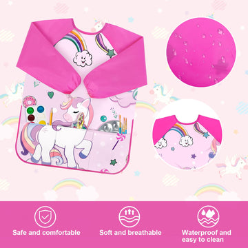 Bassion Toddler Art Smock, Smocks For Kids Artist Painting Aprons Waterproof Long Sleeve With 3 Pockets For Age 2-6 Years