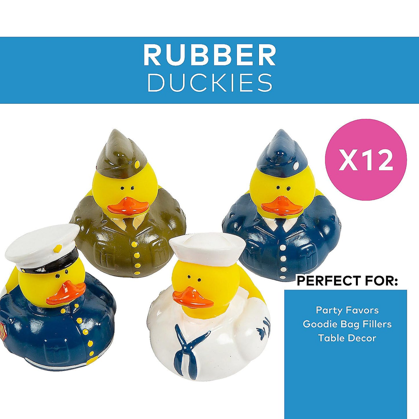 Fun Express Military Rubber Duckies - Set of 12, Yellow, 2 Inch, Rubber, Model FNEIN-16/861