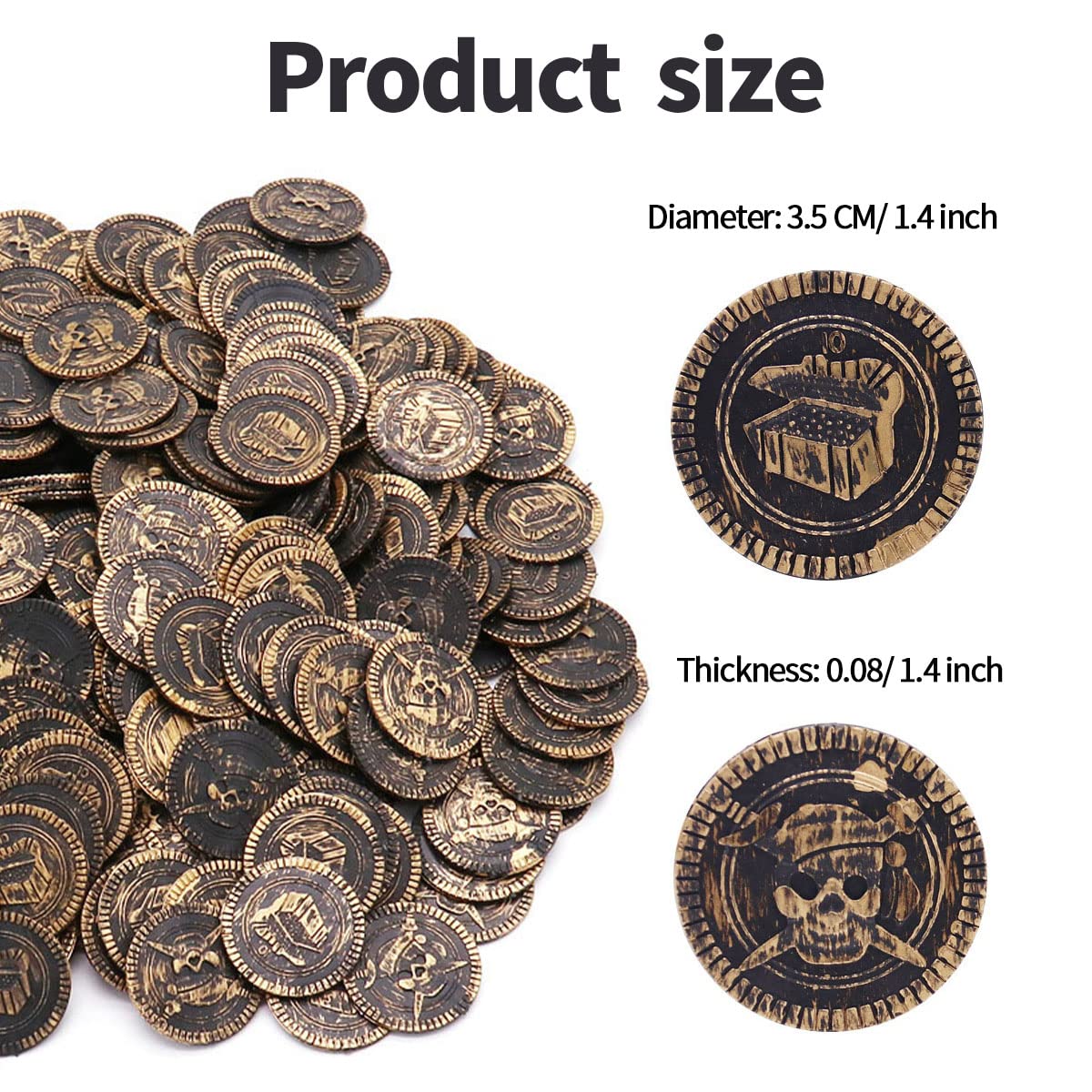100 Pieces Plastic Pirate Gold Coins Set, Brown - Play Treasure Gold Coins for Pirate Themed Party, St. Patrick's Day, Treasure