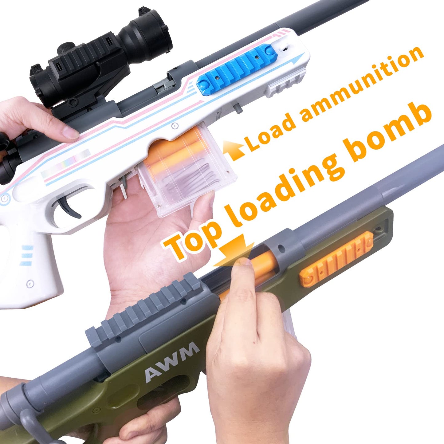 AGM MASTECH AWM Shell-tossing Blaster Set  40 Official Foam Darts  12 Shells  2 Magazines. Fun Playset for Boys Girl  Kids  and mature-themeds (Green)