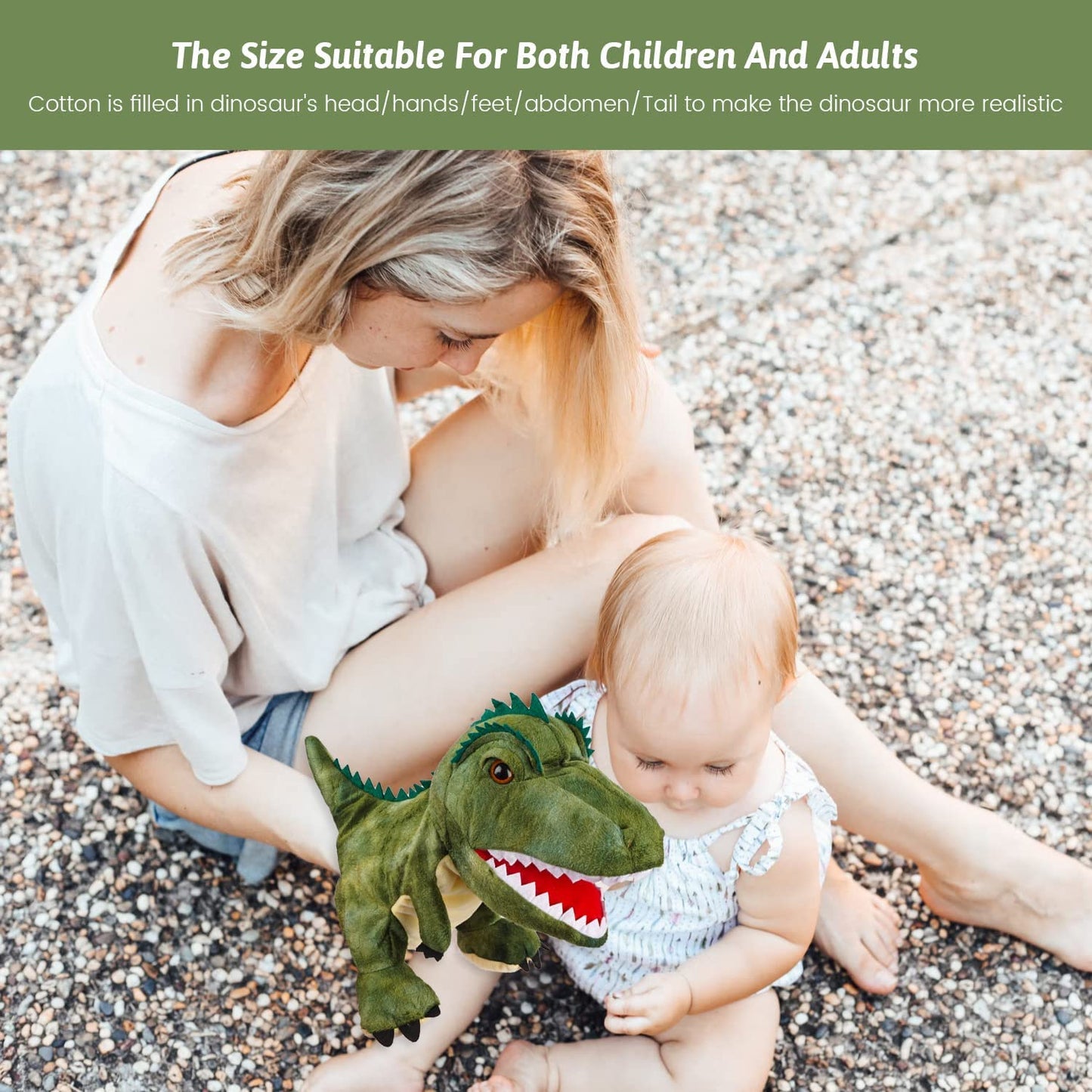 Omoojee Plush Dinosaur Hand Puppets, Soft Dinosaur Toy Stuffed Puppets Gifts For Kids (2 Pcs)