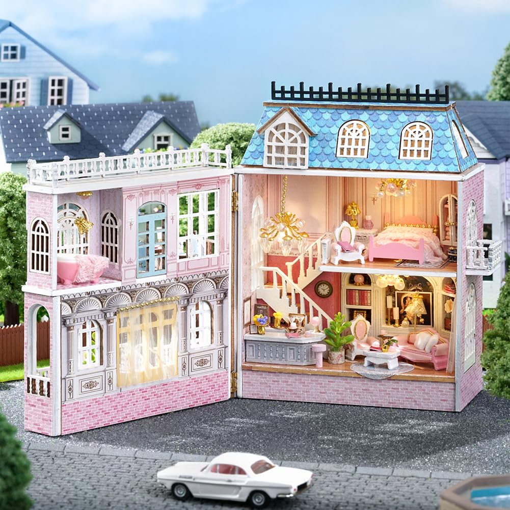 Montidey DIY Miniature Wooden Dollhouse Furniture Kit, 1:24 Scale, LED, Romantic Castle