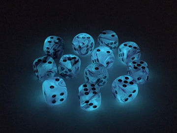 Chessex Ghostly Glow 16Mm D6 Dice Block (12 Dice) - Pink With Silver Numbers