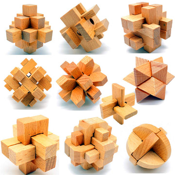 Guaishou 10-In-One 3D Small Wooden Puzzles Kongming Lock Iq Test Toy For Teens And Adults