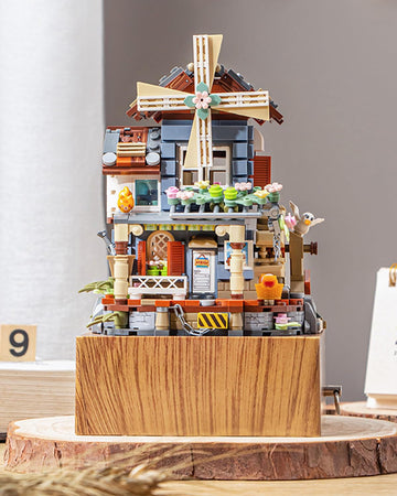 Noziaa Music Box Building Blocks Set, Japanese Rustic Style Windmill House Toy Set, Mini Farm House Moc Creative Model, Gifts Id