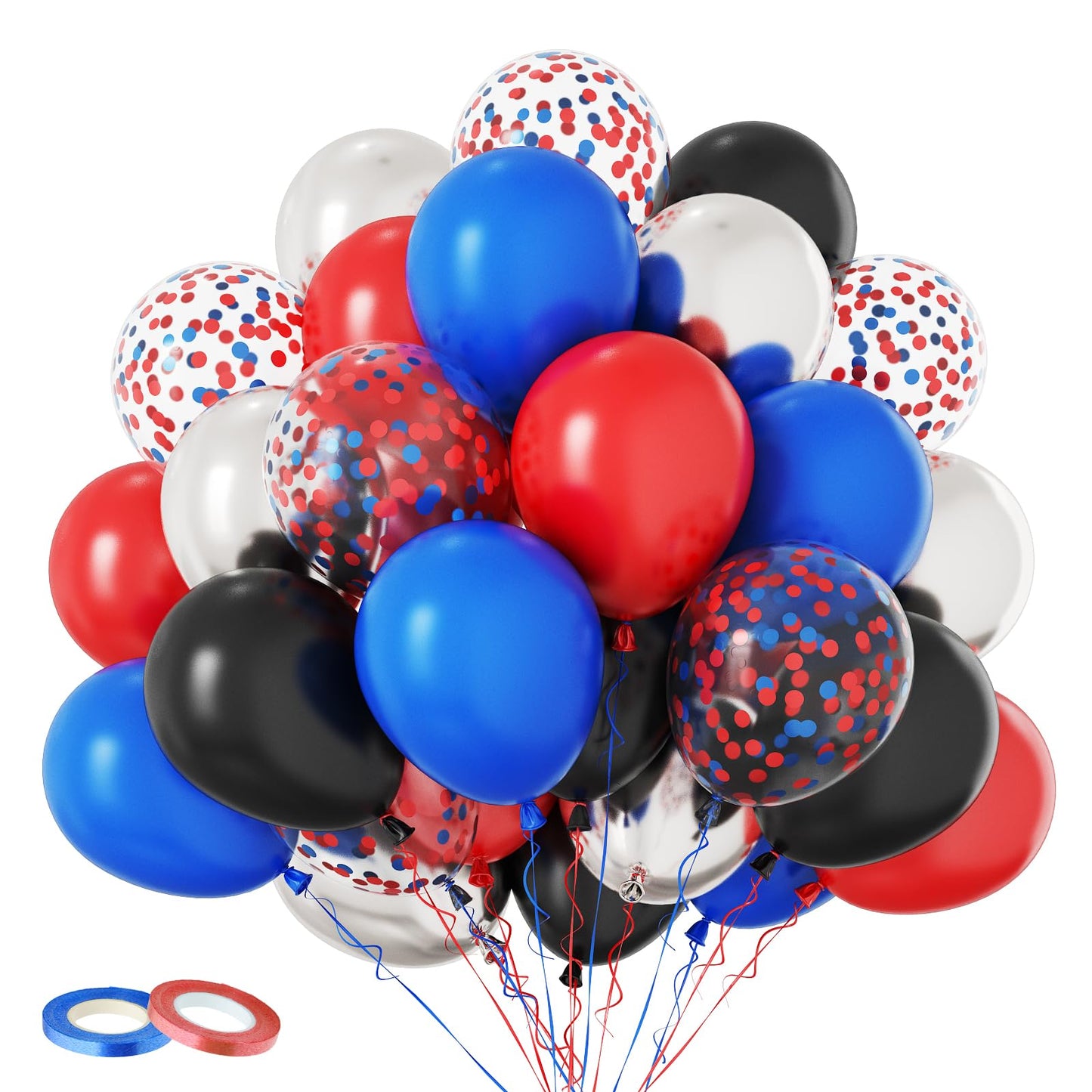 Red Blue Black Balloons, 60Pcs Red And Blue Party Balloons, 12Inch Metallic Silver Balloons Dark Red Blue Confetti Balloons For